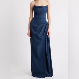 Chiara Boni La Petite Robe Dotai Strapless Navy Blue Gown NWT Size 40 IT / 4 US